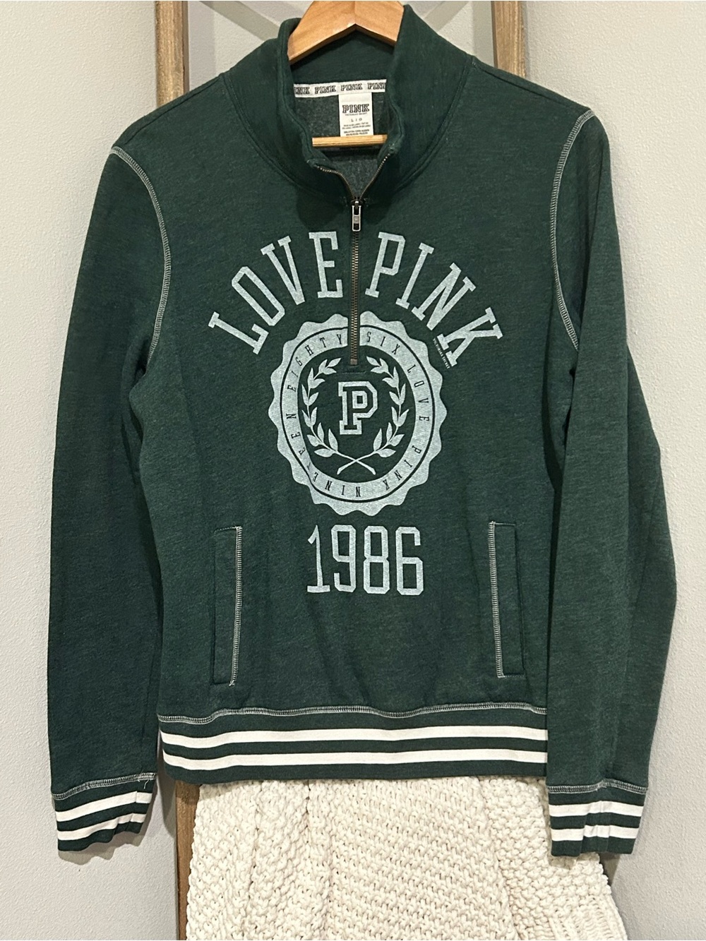 PINK by Victoria's Secret Forest Green quarter Zip-Up pull over